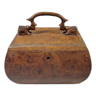 Antique Burl Walnut Box Tea Caddy With Rabbit For Sale