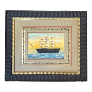 Folk Art Schooner Ship Watercolor