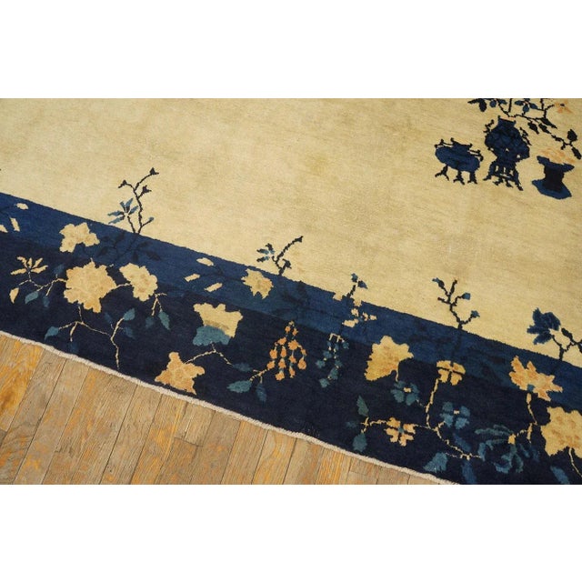 1920s 1920s Rectangle Hand Knotted Wool Antique Open Field Medallion Blue Large Rug For Sale - Image 5 of 14