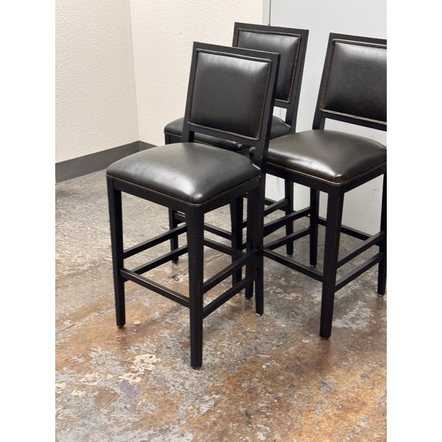 Buying & Design Italian Black Leather Barstools, Set of Three For Sale - Image 4 of 12