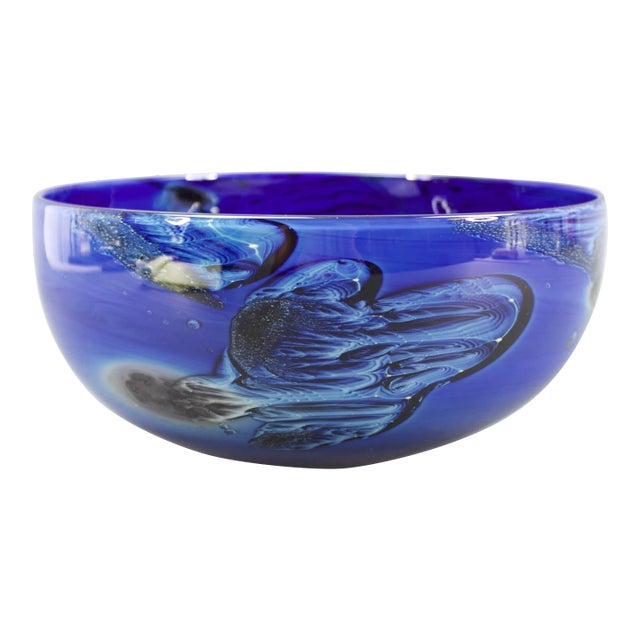 Josh Simpson 1990 Signed New Mexico Cobalt Blue Studio Art Glass Bowl For Sale