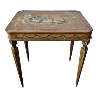 19th Century Italian Neapolitan Neo-Classical Painted Pine Small Table With Distressed Chippy Paint For Sale