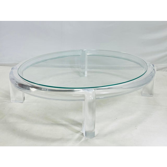 Glass 1970s Lucite & Glass Coffee Table Attributed to Karl Springer, Model Mark II For Sale - Image 7 of 16