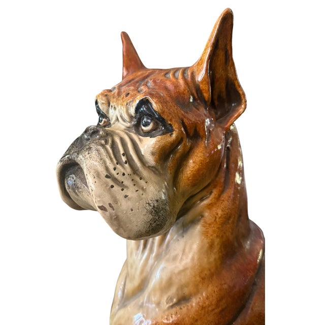 Burnt Umber Large Mid-Century Hand Painted Cast Composite Boxer Dog Sculpture For Sale - Image 8 of 10
