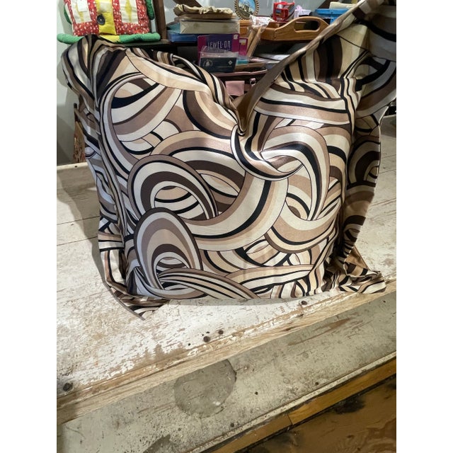 Beautiful Michale Varian pillow with abstract swirls of brown, taupe, mushroom, cream and black. Hand made in NYC.