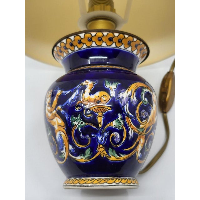 Lamp with Blue Italian Renaissance Decor from Gien For Sale - Image 9 of 13