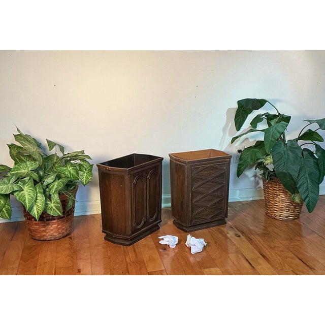 Pair Vintage Pearl-Wick Wastebaskets Faux Wood Brown, Circa 1960s For Sale - Image 10 of 12