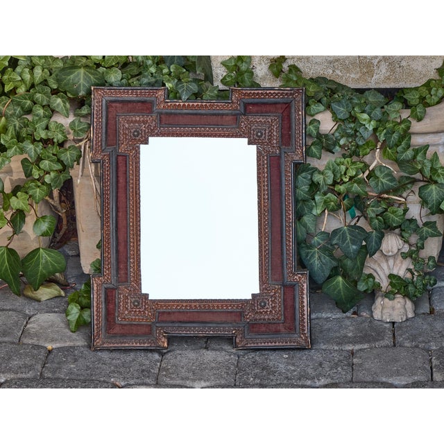 Wood Antique French Tramp Art Mirror with Stepped Corners, circa 1900 For Sale - Image 7 of 12