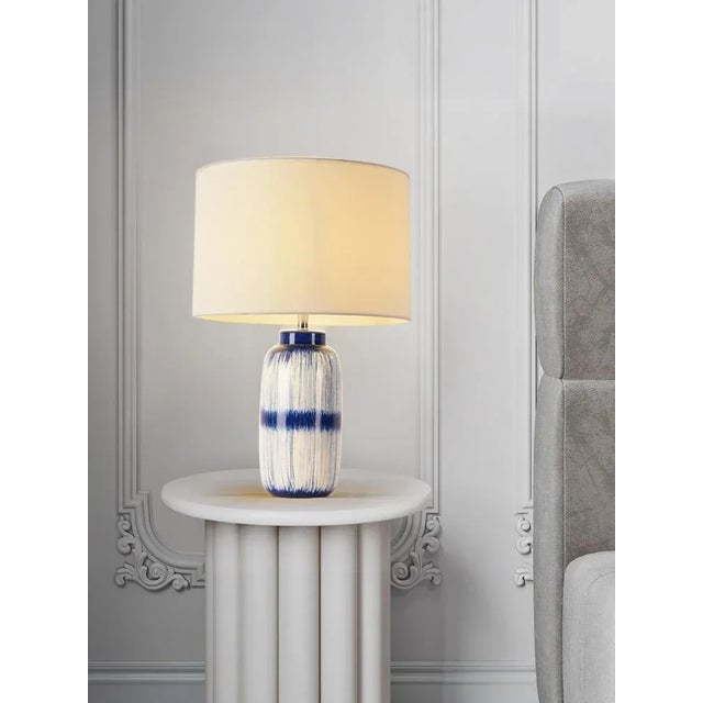 2020s Pasargad Home Garcia Ceramic Navy & Ivory Table Lamp For Sale - Image 5 of 8