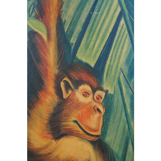 Mid 20th Century Mid 20th Century Monumental Bohemian Tiki Pastel Painting Tropical Nude Mid-Century Modern Faux Bamboo Frame 66" For Sale - Image 5 of 12