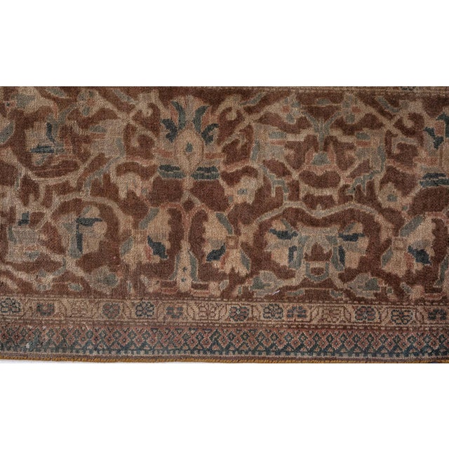 Antique Persian Sarouk Botanic Brown Handmade Wool Rug For Sale - Image 9 of 9