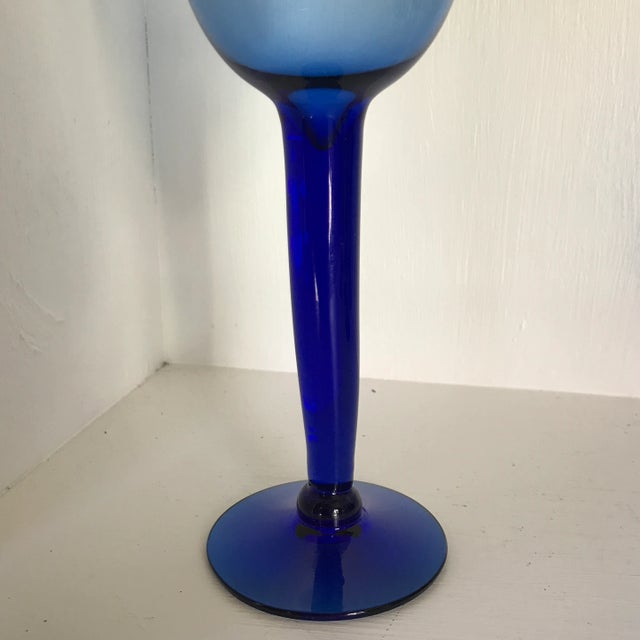 Cobalt Blue Wine Glasses and Cobalt Blue Compote Glasses 4 Each - Set of 8 For Sale - Image 12 of 13