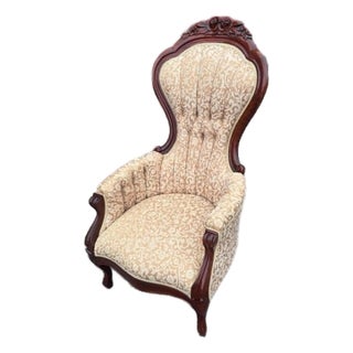 Mid 20th Century Vintage Gold Victorian Tufted Chair For Sale