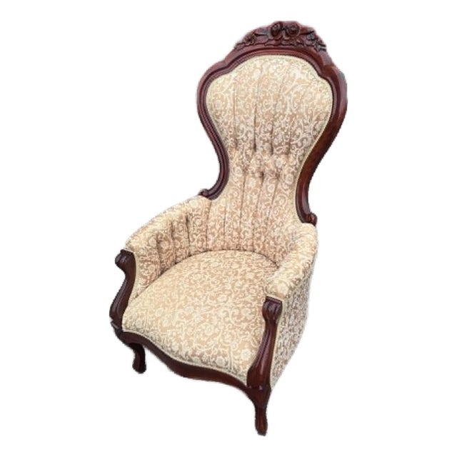 Mid 20th Century Vintage Gold Victorian Tufted Chair For Sale