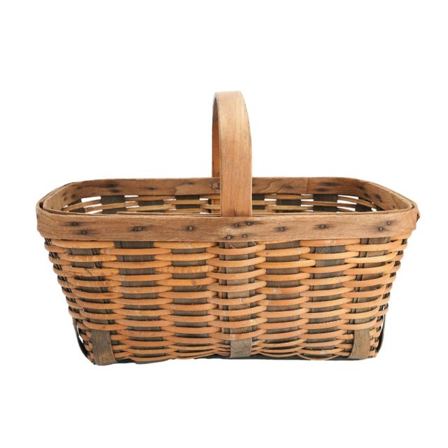 Early 20th Century Vintage Hand Woven Fixed Handle Basket, 1900's For Sale - Image 5 of 10