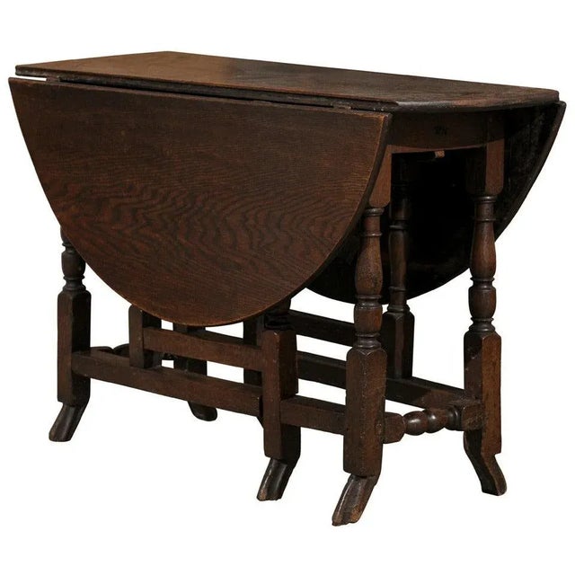18th Century English Oak Gateleg Drop-Leaf Table with Turned Legs and Drake Feet For Sale - Image 11 of 11