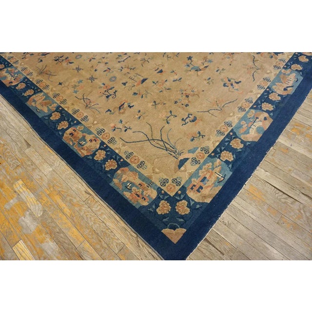 1920s Camel Floral Geometric Antique Chinese Peking Carpet 8'2" X 9'9" Handknotted Wool Rug For Sale - Image 10 of 12