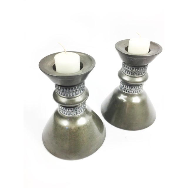 Vintage MidCentury Large Pewter Candlestick Holders a Pair Chairish