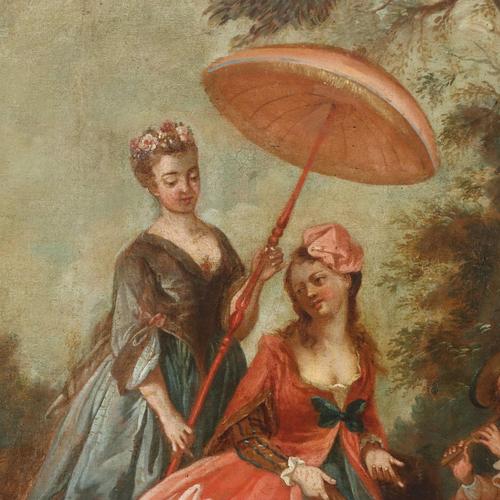 French School Artist, Concert of Love in the Park, 1700s, Oil on Canvas For Sale - Image 3 of 11