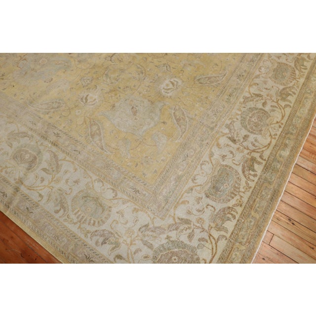 Antique Gold Ivory Square PersianTabriz Rug For Sale - Image 10 of 12