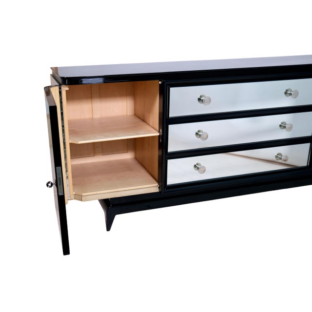 Art Deco Black High-Gloss Lacquered Sideboard with Mirrored Drawers, 1930s For Sale - Image 6 of 9