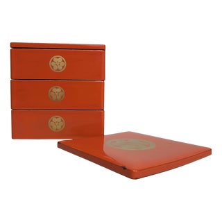 Japanese Jubako Wooden Lacquer Stacking Boxes, 1920s, Set of 5 For Sale