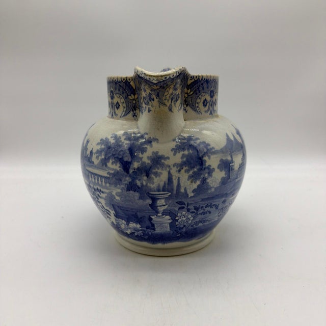 Early 19th Century Antique English Blue Transferware Pitcher, Romantic Landscape With Castle For Sale - Image 5 of 13
