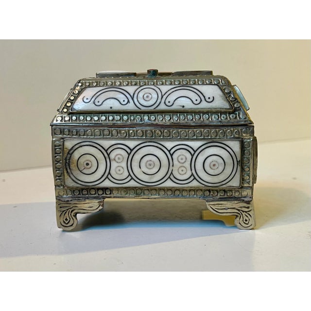 Vintage Moroccan Hand-Engraved Metal Jewelry Box, 1970s For Sale - Image 3 of 8