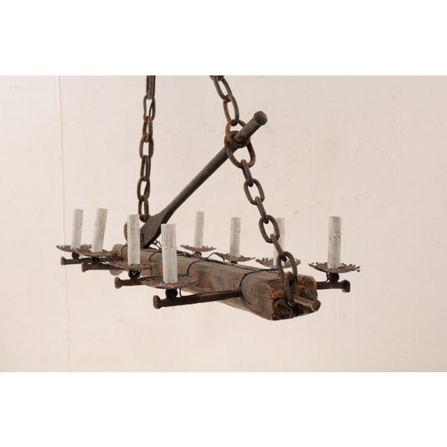 Mid 20th Century Mid 20th Century French Oblong Wood & Iron Chandelier For Sale - Image 5 of 11