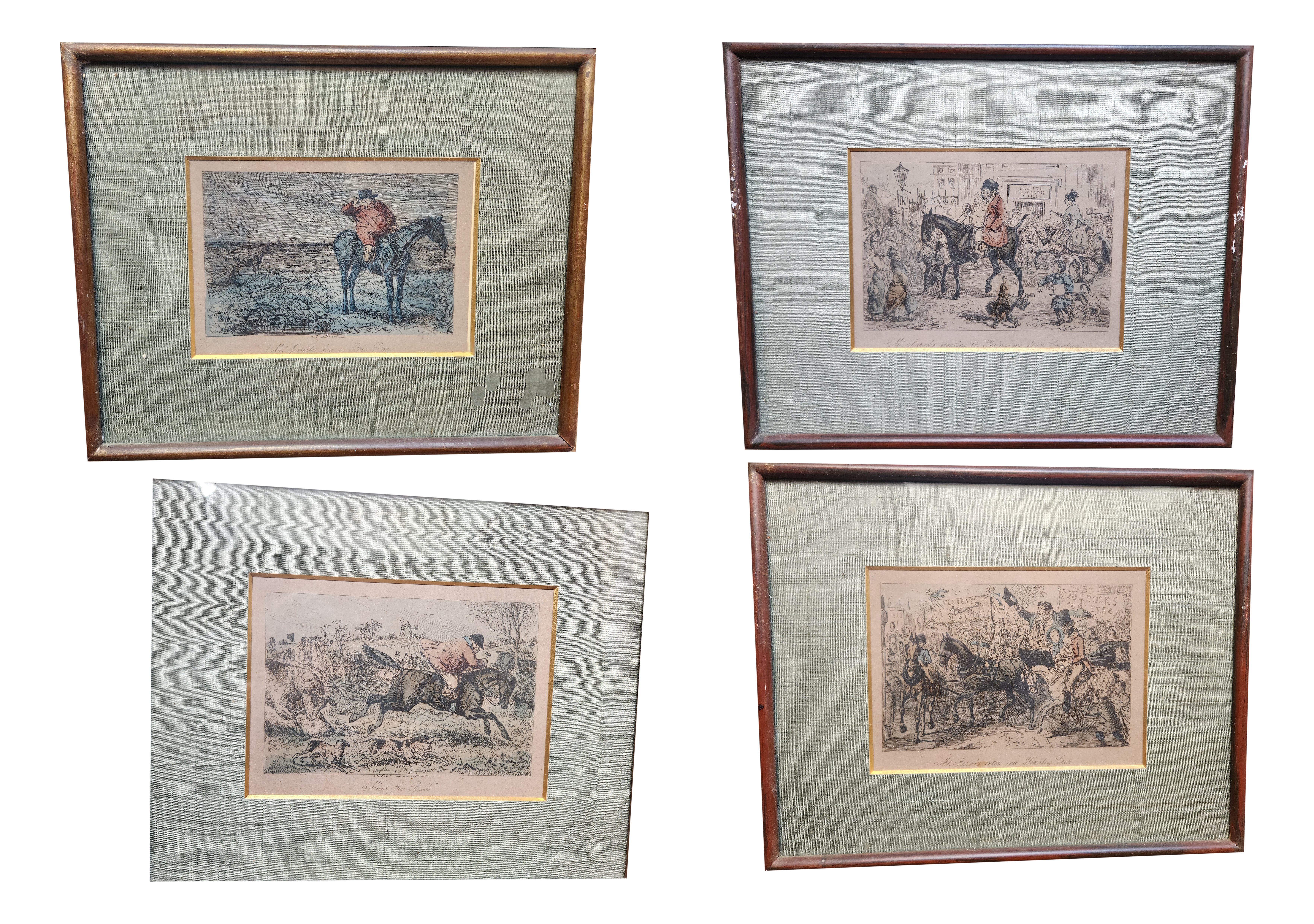 John Leech, Hunting Caricature Illustrations, 1850s, Lithographs, Framed, Set of 4 For Sale