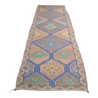 Tribal Oushak Geometric Vintage Kilim Runner For Sale