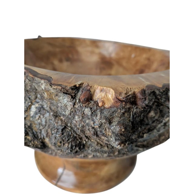 Handcrafted Live Edge Burl Wood Footed Pedestal Bowl Heavy Signed Roland Hardee For Sale - Image 14 of 17
