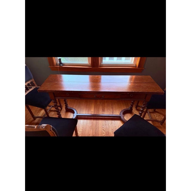 Ornate Antique Wood Drop Leaf Dining Table Set W 3 Chairs / Entryway Table For Sale In Boston - Image 6 of 11