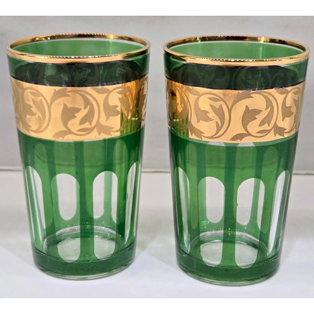 Bring rich color and elegant detail to your bar cart with this pair of vintage French drinking glasses. Each tall tumbler...