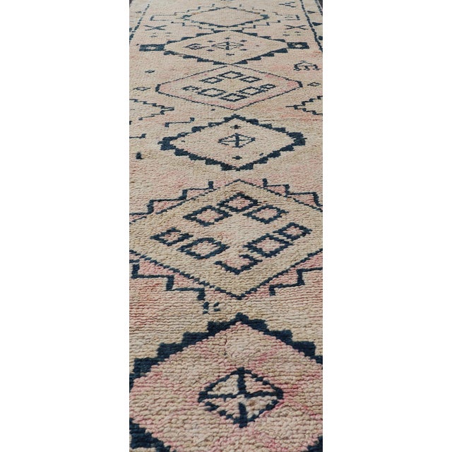 Orange Vintage Hand Knotted Turkish Runner With Tribal Design in Muted Tones For Sale - Image 8 of 12