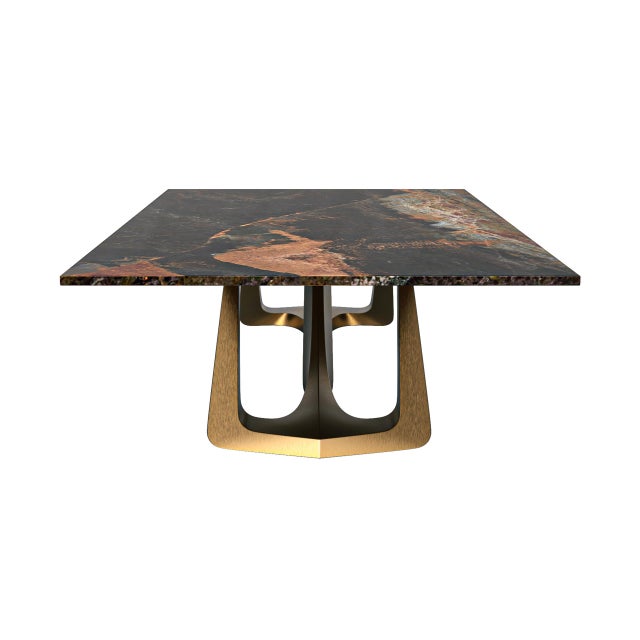 Metal "Pagina" Coffee Table With Bronze and Golden Cobra Marble, Handmade For Sale - Image 7 of 8