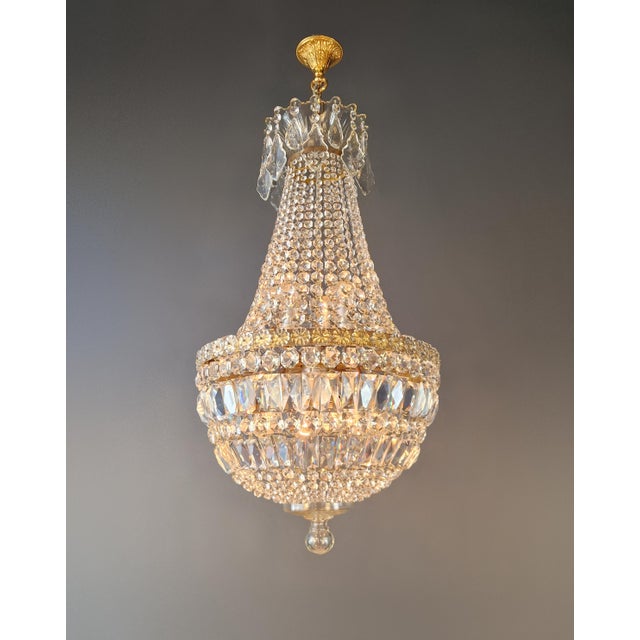 Traditional Antique French Empire Crystal Basket Chandelier Brass and Cut Crystal Closed For Sale - Image 3 of 9