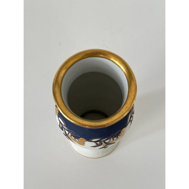 Early 20th Century Blue White and Gold Gilt German Porcelain Art Nouveau Vase Signed Ruth De Courcy For Sale - Image 9 of 12