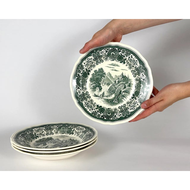 Villeroy & Boch, Germany, deep soup/pasta plates in Green Burgenland Pattern. Mettlach ceramics from Germany. This is a...