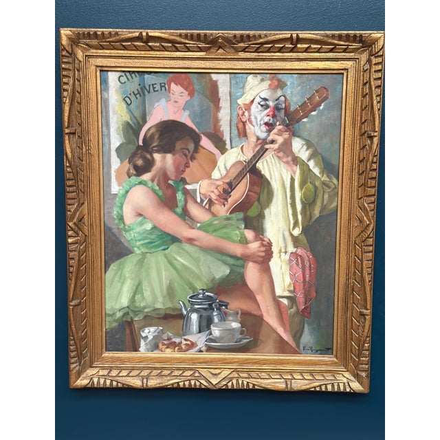 Modern Philippe de Rougemont, Woman and Clown, 1950s, Oil Painting on Canvas, Framed For Sale - Image 3 of 18