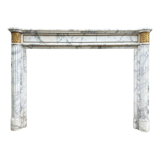 Antique French Louis XVI Style Arabescato Marble and Ormolu Fireplace Mantel, 1850 For Sale