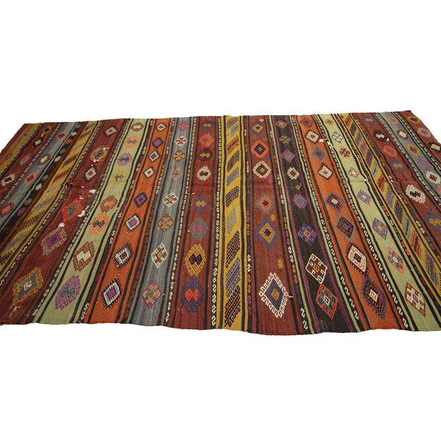 Embroidered Vintage Kilim Rug For Sale - Image 4 of 7