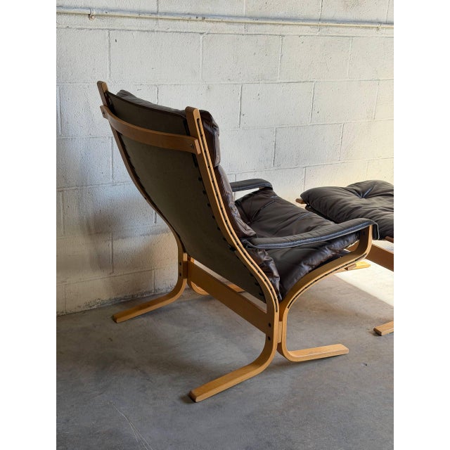 1970s Lounge Chair & Ottoman Leather Norwegian Mid Century Modern For Sale - Image 4 of 9