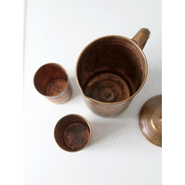 Metal Vintage Copper Pitcher and Cups Set For Sale - Image 7 of 12