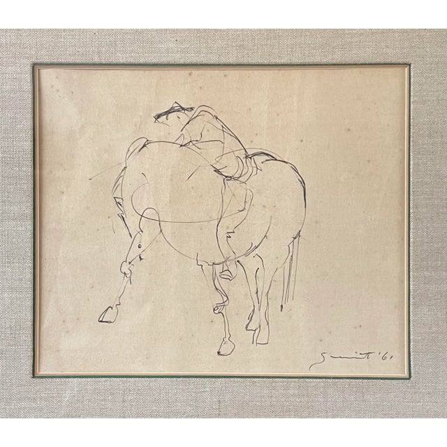 Vintage Framed 1961 Walter Quirt Mid Century Modern Graphite on Paper Surrealist Horse and Rider. Signed and dated lower...