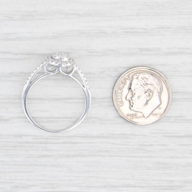 0.52ctw Diamond Halo Engagement Ring 14k White Gold Size 7 Cathedral Band For Sale In Greensboro - Image 6 of 7