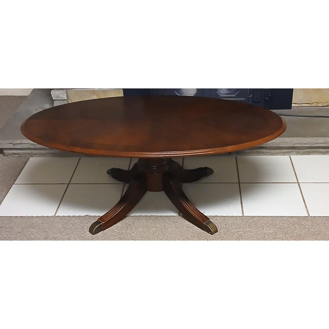 1960s Vintage Mahogany Oval Coffee Table With Brass Accents For Sale - Image 10 of 12