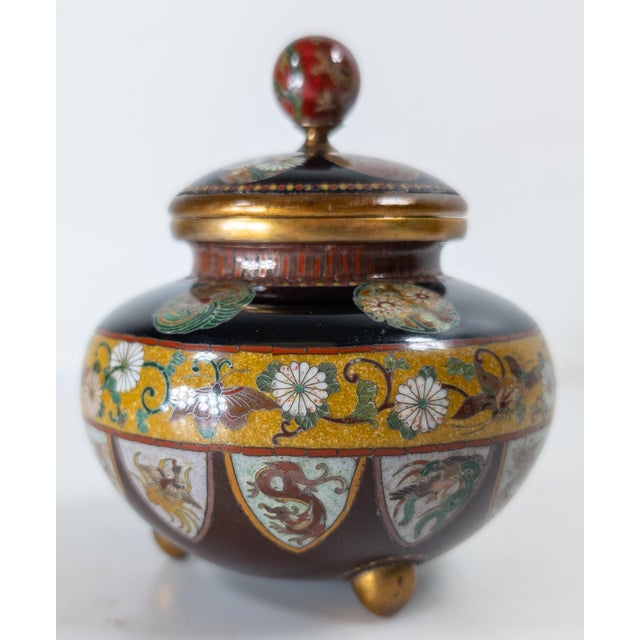 Black Early 20th Century Japanese Cloisonne Enamel Covered Urn Attr: Honda Yosaburo For Sale - Image 8 of 17