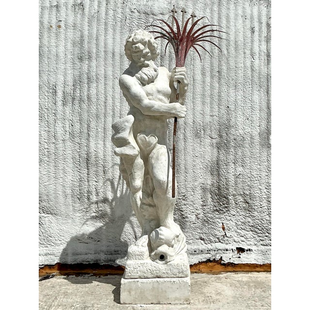 Vintage Regency Monumental Cast Concrete Statue of Neptune For Sale - Image 11 of 12