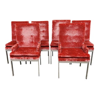 Mid 20th Century Milo Baughman Chrome & Pierre Frey Velvet Dining Chairs - Set of 6 For Sale